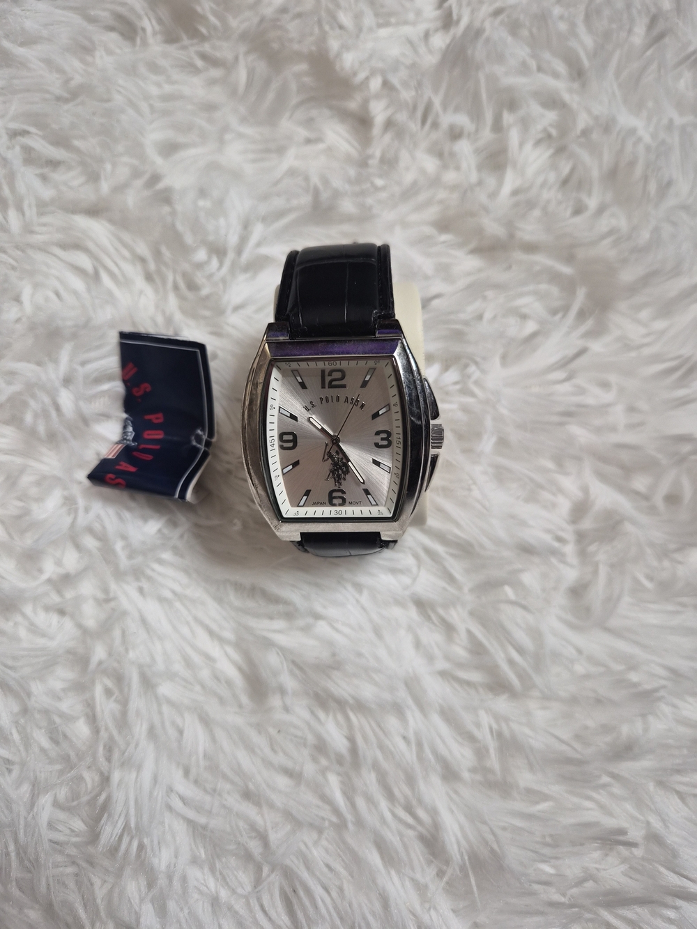 Mens Watch US Polo Assn Accutime Black Embossed Band Preppy Classic Quiet Luxury